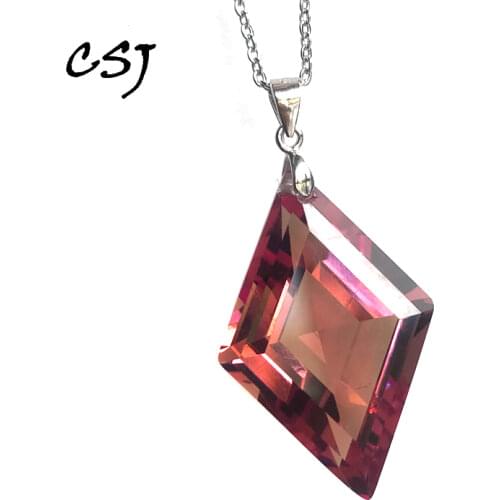 CSJ Elegant Zultanite Pendant Sterling 925 Silver 10*30mm Created Sultanite Necklace Fine Jewelry Women Wedding Party Gift