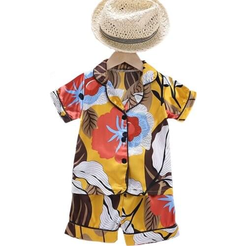 Kids Boys Girls Sleepwear Pajamas Sets Nightwear Baby Boys Clothes Cartoon Pajama Set Ice Silk Children Pyjamas Suit