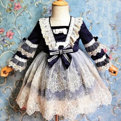 Children Spanish lolita velvet princess dress Autumn Winter baby girl lace stitching Ball Gowns Charistmas party dress