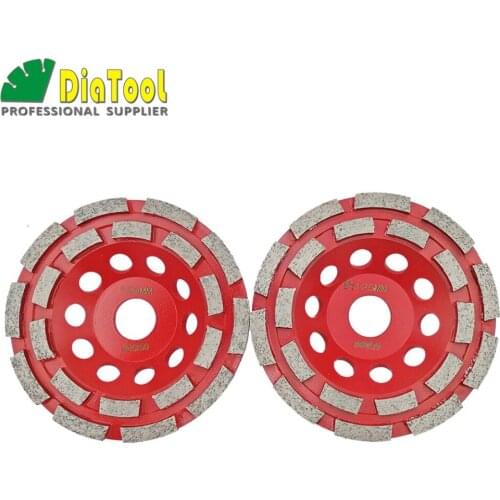 DIATOOL 2pcs 5"/125mm Diamond Double Row Grinding Cup Wheel For Granite And Hard Material, Bore 22.23mm With 16mm Washer