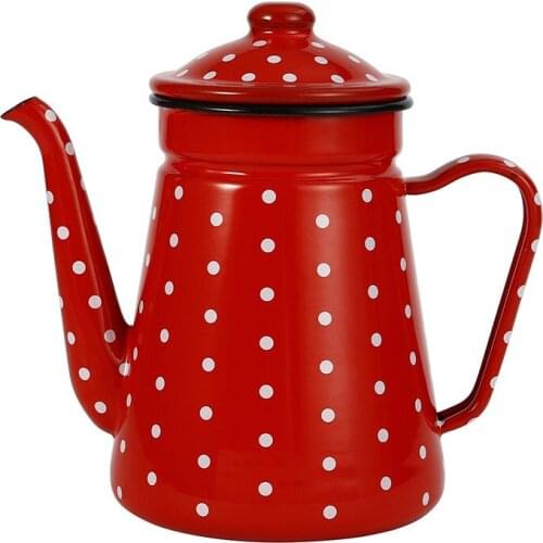 Export enamel coffee pot 1.1L fine-mouthed kettle enamel coffee hand-washed pot oil pot crane mouth pot customization
