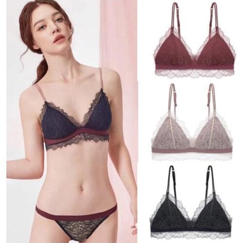 French Thin Girl with Comfortable Triangle Cup Underwear Together Small Breasts Sexy Lace Without Rims 4 Colors Gather Clients