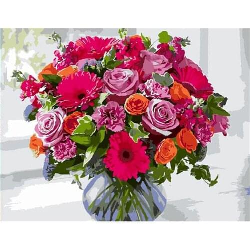 GATYZTORY 60x75cm Frame Painting By Numbers For Adults Red Flower In Vase Oil Paint By Number Home Wall Decor Diy Gifts