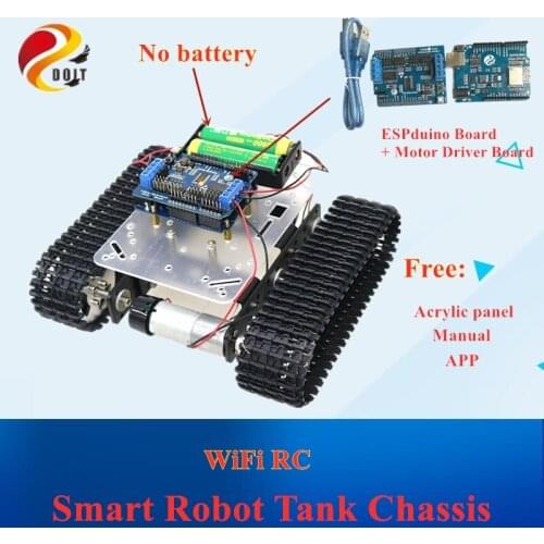 WiFi RC Smart Robot Tank Chassis with Dual DC Motor+ ESPduino Development Board+ Motor Driver Board for DIY Project MiniT100