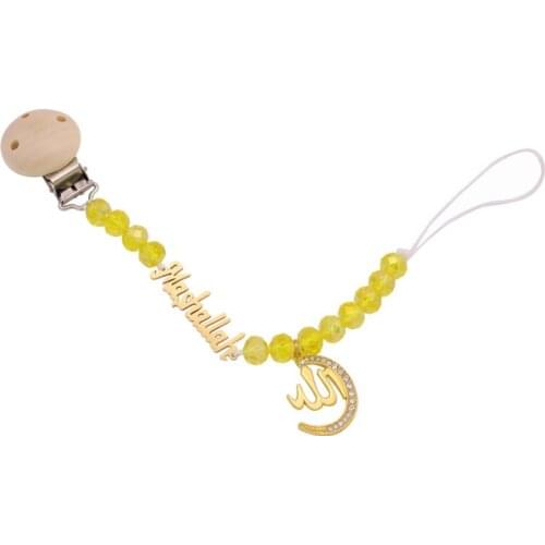Islam Allah mashallah yellow beads Baby Pacifier Clip Muslim Boy Girl pink Clip