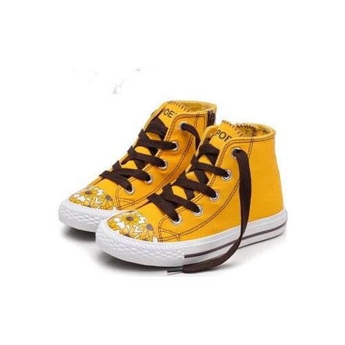 Childrens canvas shoes high-top flat students Korean version girl Sneakers shoes tide spring and autumn printing plate shoes
