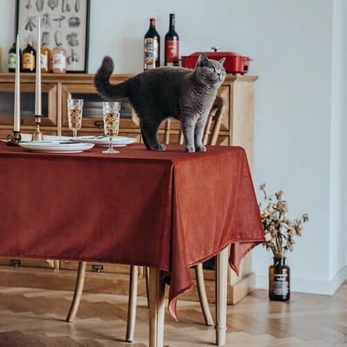 Retro Brick Red Table Mat Fabric Ins Nordic Velvet Christmas Tablecloth Simple Coffee Table Round Table Tablecloth Rectangular