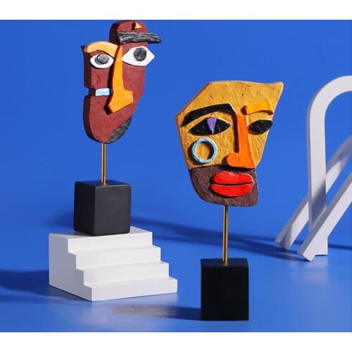 Creative Abstract Mask Ornaments Modern European-style Resin Face Color Sculpture Crafts Home Living Room Desktop Decorative