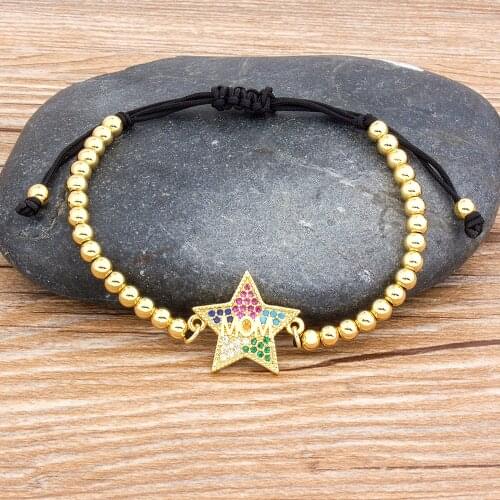 Hot Sale Multicolor Handmade Adjustable Bracelets Letter Mom Gift Charm Star Shape Gold Color Copper CZ Beads Jewelry For Mama