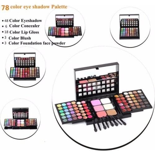 Fashion 78 Colors Profissional Cosmetic Palette beauty Kit Matte Nude Eyeshadow Lip Gloss Palette Blusher