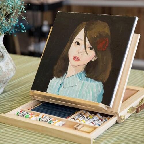 MontMarte Wooden Easel Painting Easel Artist Desk Easel Portable Miniature Desk Folding Easel Table Box Oil Acrylic Paint Art