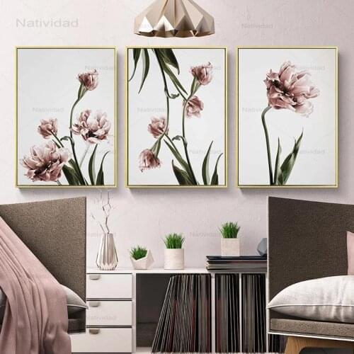 Wall Art Photos Pink Tulip Flowers Floral Posters Scandinavia Pictures for Living Room Home Decorative Modern Canvas Painting