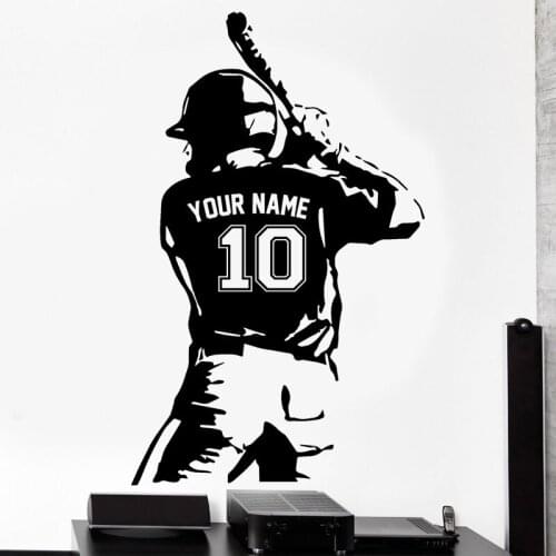 Personalized Sport Baseball Player Name & NO. Wall Sticker Vinyl Home Decor Room Playroom Bedroom Decals Mural Wallpaper 4755