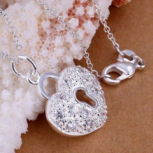 P050 Free Shipping silver plated Necklace, 925 fashion silver jewelry Inlaid Lock /PCLFBHFV PCLFBHFV
