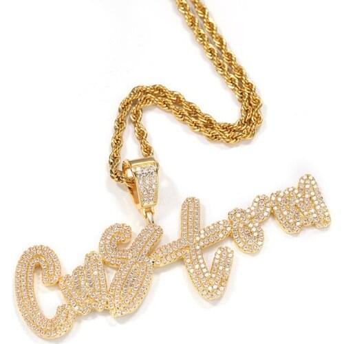 Iced Out Diamond Cursive Name Necklace Micro Paved CZ Customized Silver Gold Men Women Hip Hop Jewelry Initial Chain Necklaces