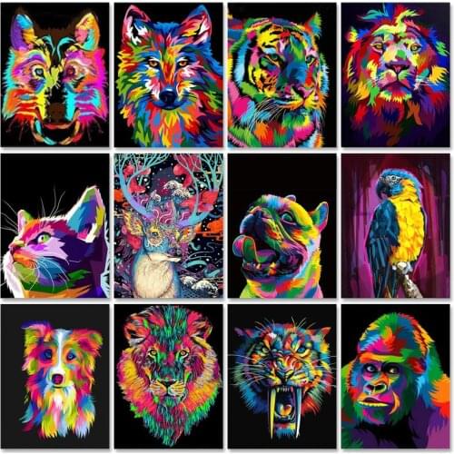 PhotoCustom Oil Paint By Numbers Kits Colourful Animals DIY Painting By Numbers For Adult On Canvas Deer Frame 60x75cm Home Deco