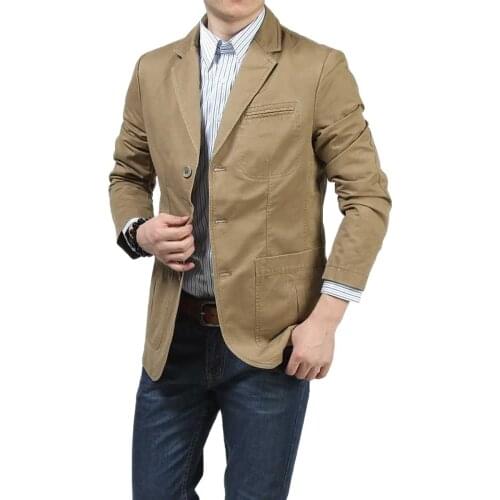 New Fashion Mens Casual Suits Blazer Cotton Coat Military Blazer Jacket V-Neck Brand Clothing Spring Autumn Male Clothing