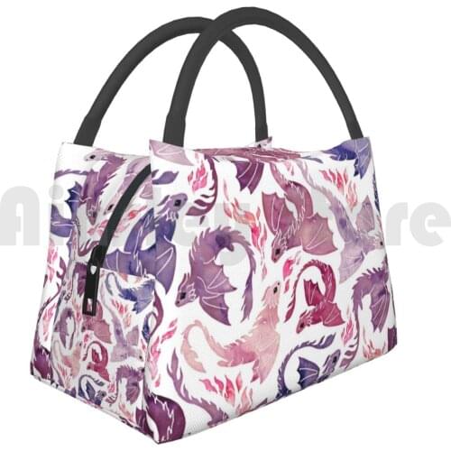 Portable Insulation Bag Dragon Fire Pink & Purple Adenaj Watercolor Pink Purple Mystical Flames Fire Fantasy