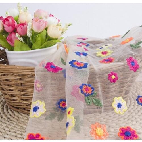 Mesh With Colorful Embroidery Fabric For Sewing Kids Clothing DIY Garment Needlework Materials Embroidered Tissus Costura 1 yard