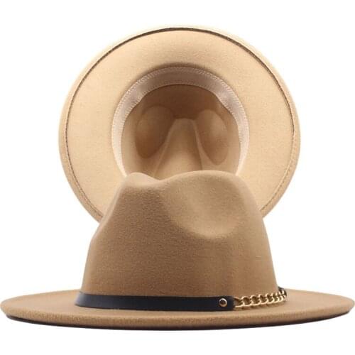 Man Women Cap Ribbon Band Belt Big Brim Fedora British Style Vintage Woolen Hat Panama Jazz Hats Fashion Autumn Winter