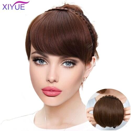Synthetic Fake Bangs Hair Neat Fringe Bands With Double Row Braids Headband Heat Resistant Bangs in Hair Extensions Hairpieces