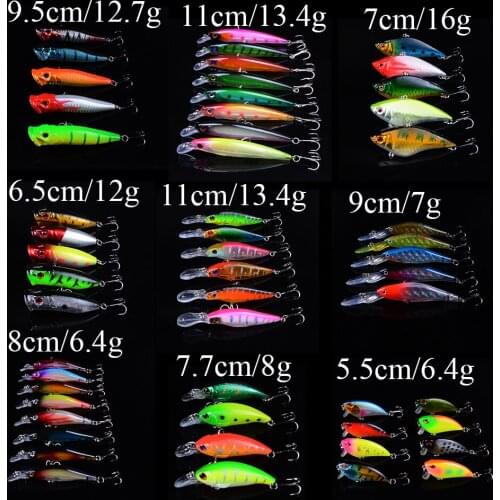 Mixed 9 Models Minnow Fishing Lure Crankbait pesca Wobblers bass carp Fishing Tackle Popper With 3D Eyes