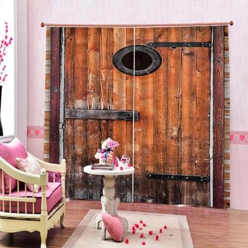 Modern Warehouse wooden door 3D Blackout Curtain For Living room Bedroom Polyester Fabric Blackout Window Drapes Decor Sets