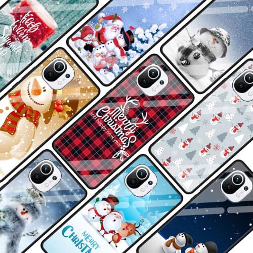 Merry Christmas Snowman Glass Phone Case For Xiaomi Poco X3 NFC F3 Mi 10T Pro 9T Note 10 Lite 11 Ultra 5G 11i CC9E CC9 9T Cover