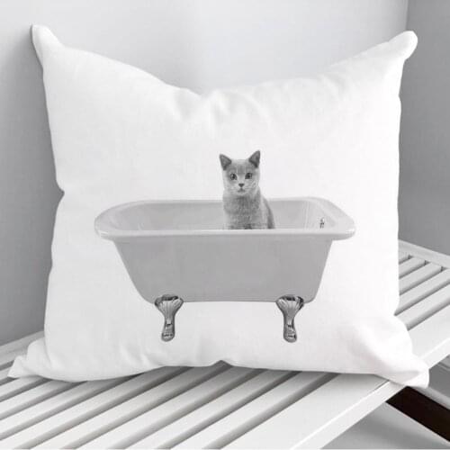 BATH GREY CAT Throw Pillows Cushion Cover On Sofa Home Decor 45*45cm 40*40cm Gift Pillowcase Cojines Dropshipping