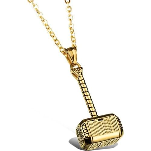 Stainless Steel Vintage Gold Thors Hammer Pendant Necklace Jewelry Gift Mens Pink Rock Hammerhead Necklaces Gift For Him