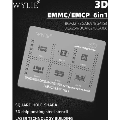 WYLIE 3D chip BGA posting steel stencil For EMMC/EMCP BGA221/BGA169/BGA153 BGA254/BGA162/BGA186 6in1
