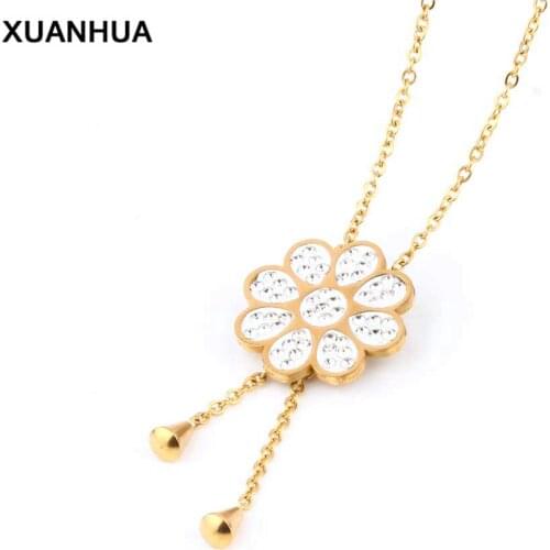 XUANHUA Wholesale Stainless Steel Fashion Flower Necklace Accessories Chain Necklace Pendant Women Jewellery Valentines Day Gift