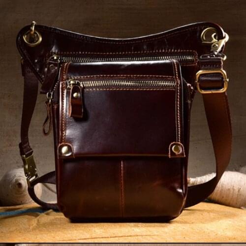 Men Oil Wax Cowhide Fanny Pack Waist Thigh Drop Leg Bag Geunine Leather Casual Riding Messenger Shoulder Bag wallet Waist Bag