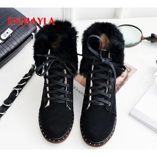ENMAYLA Split Women Boots Leather Boots Womens Winter Fashion 2020 Kids Shoes Women Winter Boots fur snow boots ankle Hoof Heels