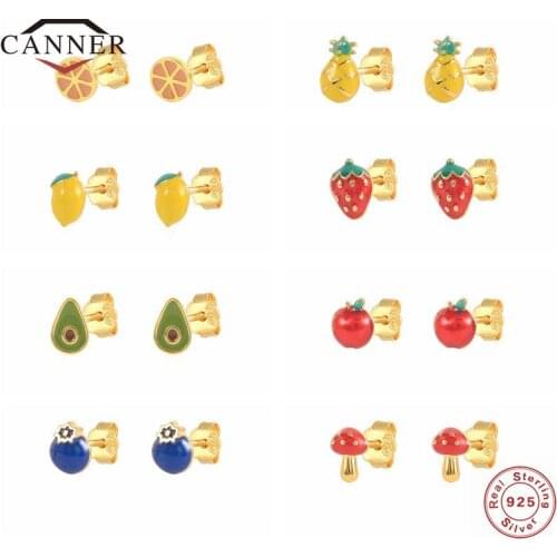 CANNER 925 Sterling Silver Small Cute Lemon Avocado Fruits Piercing Stud Earrings for Women Earings Silver 925 Fine Jewelry Gift