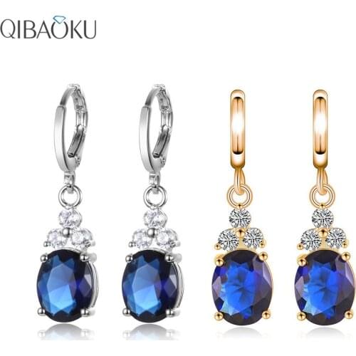 925 Sterling Silver Drop Earrings Blue Zircon Luxury Earrings for Women Fashion Exquisite Shiny Ear Jewelry Gift