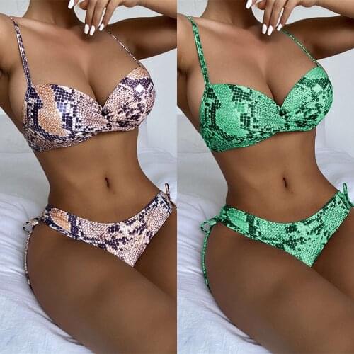 Womens Swimsuit Strap Push Up Swimwear Sexy Bikinis 2021 Woman Bathing Suit Snake Print Lace-up Bikini set Beachwear Biquini