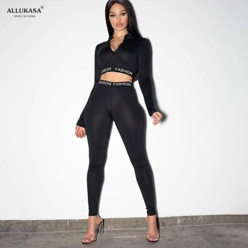 2020 tops Letter Print Sporty Workout Active Wear Casual Matching Sets Women Skinny Bodycon Tracksuit Zipper Top And Pants Set