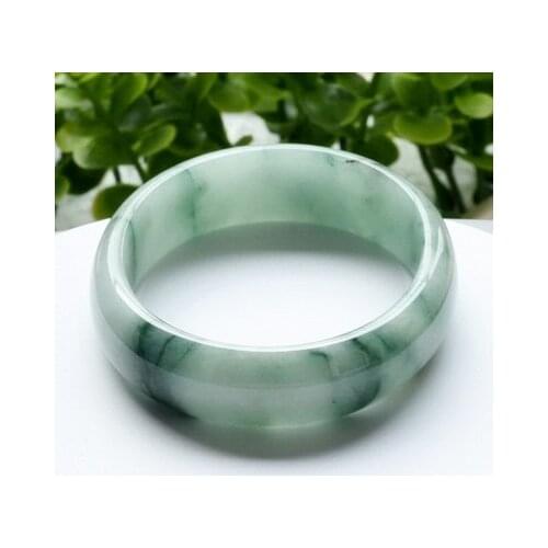 Zheru Jewelry Natural Burmese Jade 54-64mm Light Blue Flower Bracelet Elegant Princess Jewelry Best Gift for Mother and Girlfrie