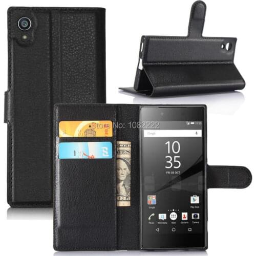 100pcs/lot New Lichi grain wallet PU Leather stand+TPU Cover Case with card slot For Sony Xperia Z6