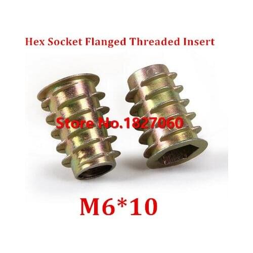 100pcs M6*10 Zinc Alloy Furniture Hex socket Drive Head Nut Threaded for Wood Insert Nuts