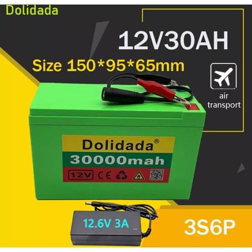 12V 30Ah 18650 lithium battery pack 3S6P built-in high current 20A BMS for sprayers, electric vehicle batterie+12.6V charger
