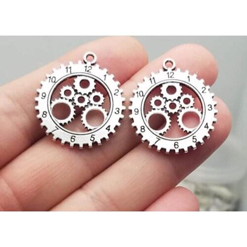 15pcs/lot--25x28mm,clock cham,Antique silver plated Steampunk gear clock charms,DIY supplies,Jewelry accessories