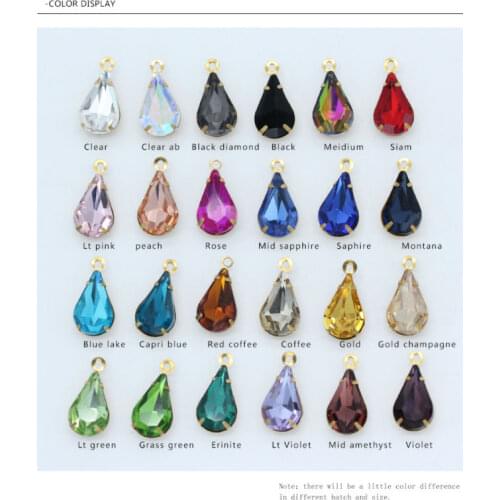 20p 5x8mm Pear faceted Framed glass Pendant Connectors 1Hole brass beads Earrings Necklace headwear garment Accessories Supplies