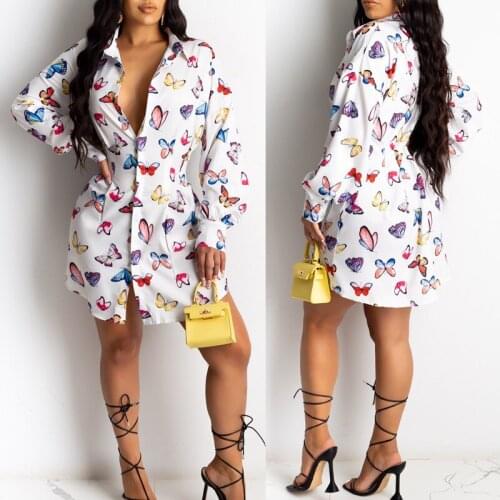 Fashion Butterfly Printed Blouse Shirt Women Elegant Blouse 2021 Spring Autumn Tops New Loose Female Blouses Button Lapel Shirt