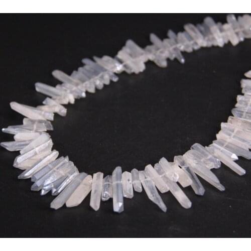 15.5"strand Blue Grey Titanium Raw Crystal Quartz Top Drilled Point Loose Beads,Crystal Stick Pendants DIY Jewelry Making