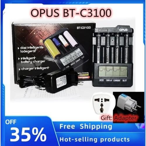 OPUS BT-C3100 Digital Intelligent 4 Slots LCD Battery Charger For Li-ion NiCd NiMH AA AAA 10440 18650 Rechargeable Batteries