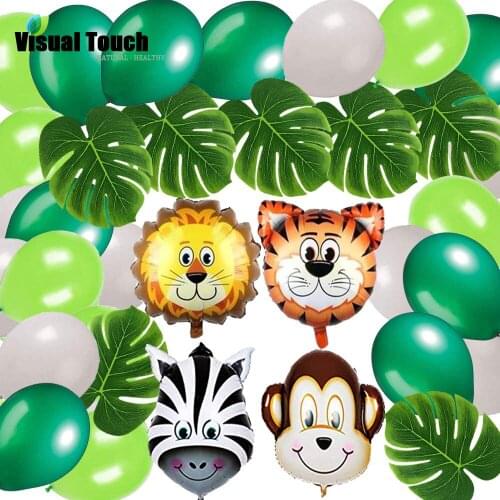 Visual Touch Birthday Party Decoration Kids Animal Balloon Safari Wildlife Monkey Green Forest Latex Balloon Garland Jungle Set
