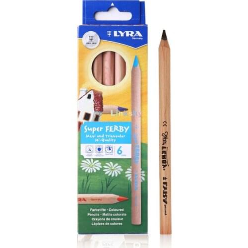 LYRA Super Ferby Giant Triangular Colored Pencil,Log handle, 6.25mm Lead Core, Set of 6,12 Pencils, Assorted Colors