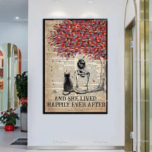 And She Lived Happily Ever After Vintage Cat Poster, Cat Lovers Prints, Cat Lady, Best gifts ever, Home Decor, Wall Art Canvas